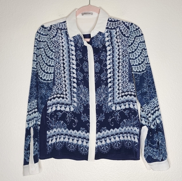 EMMA COOK Blue Silk Button Down Blouse 8 - Picture 2 of 5